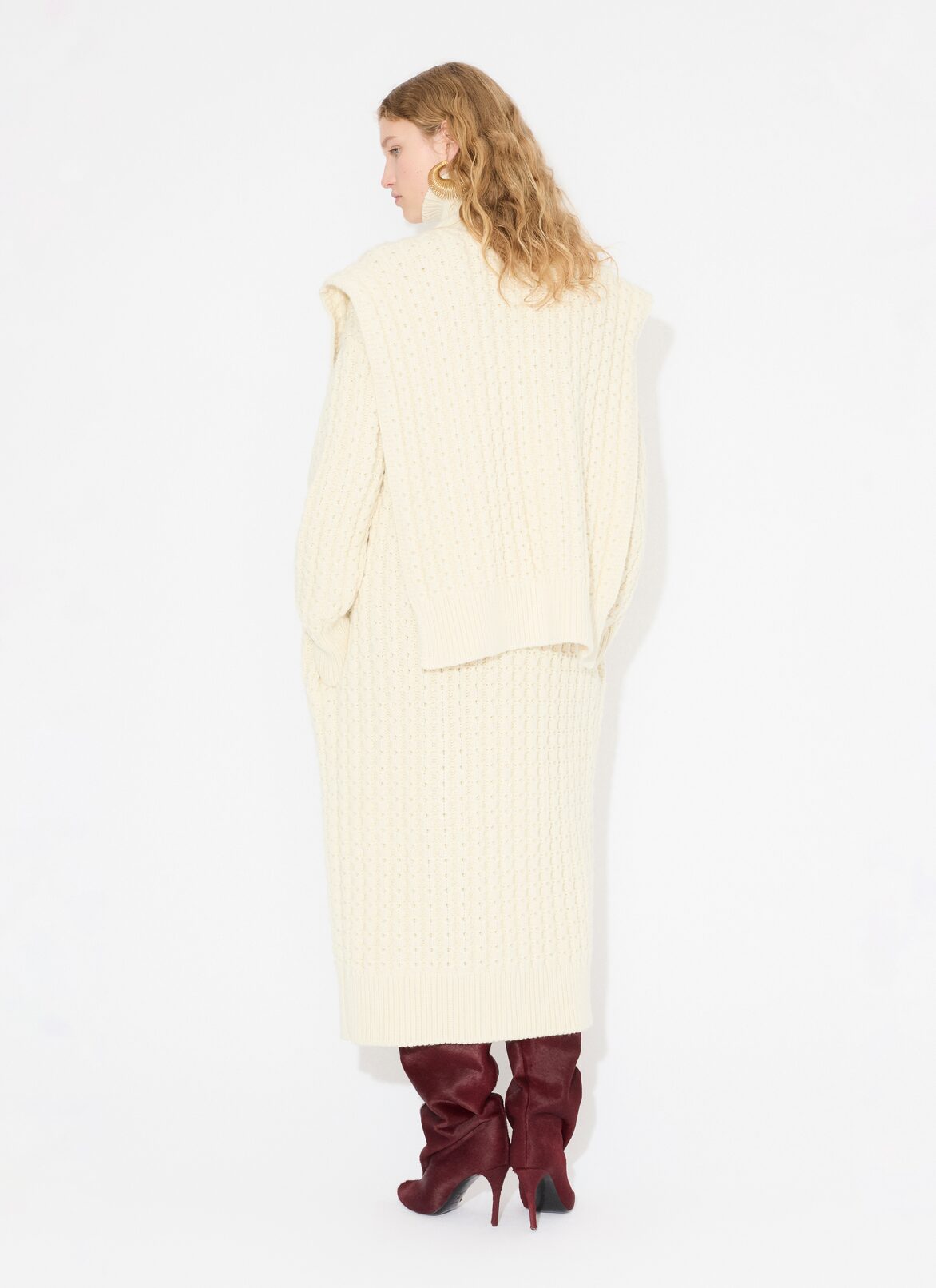 LONG HONEYCOMB WOOL CARDIGAN ALAÏA WHITE LONG HONEYCOMB WOOL CARDIGAN